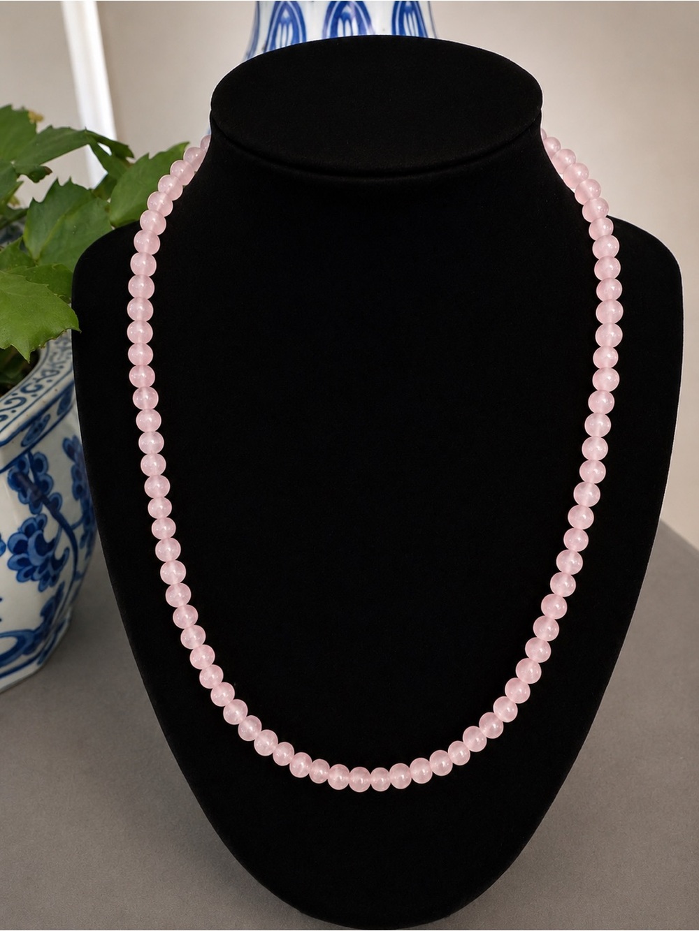 Delicate Pink Beaded Necklace - Rose Quartz Style